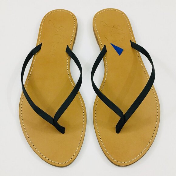 NEW! J. Crew Capri Black Leather Thong Flip Flop Sandals Flat 3/8" Heel - 9.5 - Picture 3 of 5